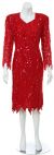 Full Sleeves Knee Length Sequined Formal Dress in Red
